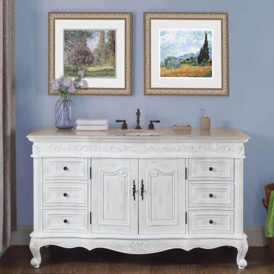 60 Inch Single Sink Bathroom Vanity in White Oak