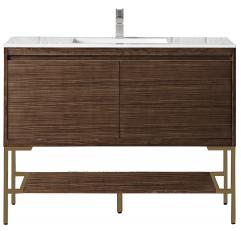 48 Inch Single Walnut Vanity Gold Metal Legs White Stone Top | Unique ...